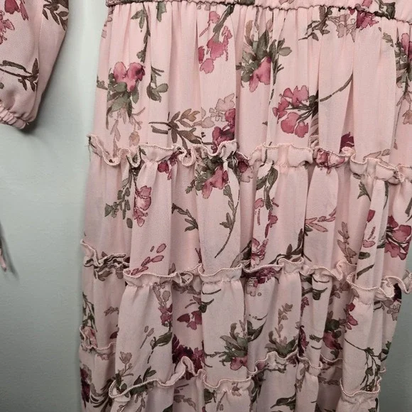 Summer Floral Print Tiered V Neck Dress Ruffles Babydoll Y2K Mini Dress Sz M - Picture 6 of 12
